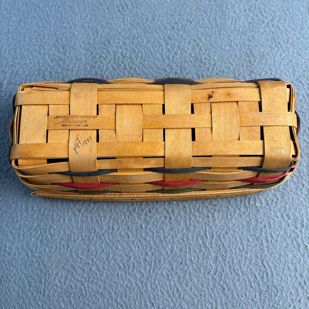 Longaberger 1999 Handwoven Rectangular Basket Red Green Blue Dresden Ohio